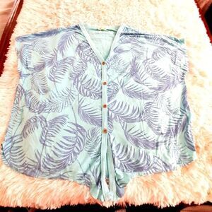 Main strip teal blue super soft sz 2X floral top